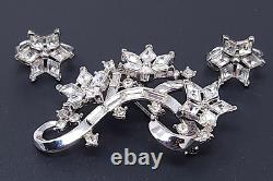 Crown Trifari ALFRED PHILIPPE Rhinestone Silvertone Brooch Bracelet Earrings Set