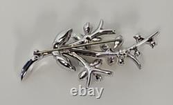 Crown Trifari ALFRED PHILIPPE Rhinestone Silvertone Brooch Earrings Set Leaf VTG