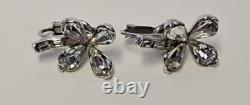 Crown Trifari ALFRED PHILIPPE Rhinestone Silvertone Brooch Earrings Set Leaf VTG
