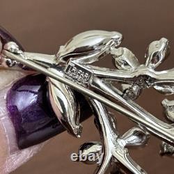 Crown Trifari ALFRED PHILIPPE Rhinestone Silvertone Brooch Earrings Set Leaf VTG