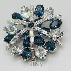 Crown Trifari ALFRED PHILIPPE Silver Rhinestone Clear Blue Crystal Brooch Pin