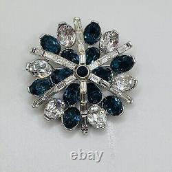 Crown Trifari ALFRED PHILIPPE Silver Rhinestone Clear Blue Crystal Brooch Pin