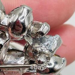 Crown Trifari ALFRED PHILIPPE Silver Rhinestone Clear Blue Crystal Brooch Pin