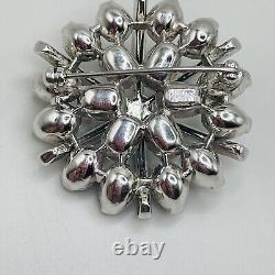 Crown Trifari ALFRED PHILIPPE Silver Rhinestone Clear Blue Crystal Brooch Pin