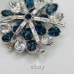 Crown Trifari ALFRED PHILIPPE Silver Rhinestone Clear Blue Crystal Brooch Pin