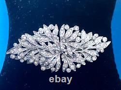 Crown Trifari A. Philippe Rhodium Crystals Floral Duette Dress Clip Brooch Ta23