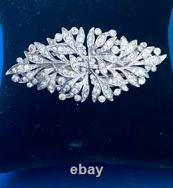 Crown Trifari A. Philippe Rhodium Crystals Floral Duette Dress Clip Brooch Ta23