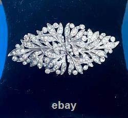 Crown Trifari A. Philippe Rhodium Crystals Floral Duette Dress Clip Brooch Ta23