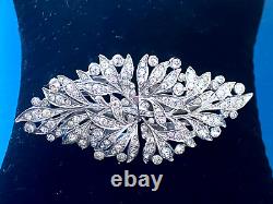 Crown Trifari A. Philippe Rhodium Crystals Floral Duette Dress Clip Brooch Ta23