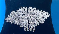 Crown Trifari A. Philippe Rhodium Crystals Floral Duette Dress Clip Brooch Ta23