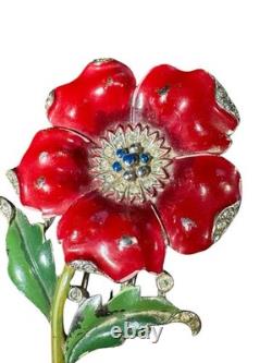 Crown Trifari Alfred Philippe 1940 Patent 120573 Red Enamel Poppy Fur Clip