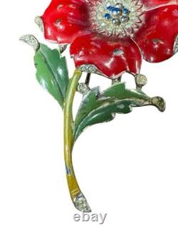 Crown Trifari Alfred Philippe 1940 Patent 120573 Red Enamel Poppy Fur Clip