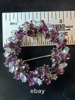 Crown Trifari Alfred Philippe 1961 Purple Rhinestone Brooch & Earring Set