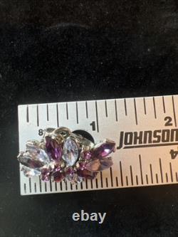 Crown Trifari Alfred Philippe 1961 Purple Rhinestone Brooch & Earring Set