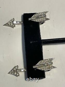 Crown Trifari Alfred Philippe Arrow earrings s/s rhodium plated RARE