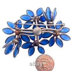 Crown Trifari Alfred Philippe Atr. Blue Glass Flowers & Pearl Centers Brooch