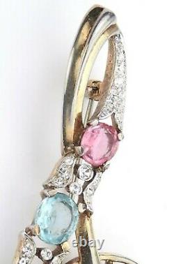 Crown Trifari Alfred Philippe Blue Pink Clear Rhinestone Treble Clef Brooch