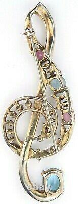 Crown Trifari Alfred Philippe Blue Pink Clear Rhinestone Treble Clef Brooch