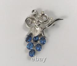 Crown Trifari Alfred Philippe Blue Sapphire Rhinestone Grapes Brooch Pin. #394