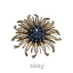 Crown Trifari Alfred Philippe Brooch Invisible Set Blue Sunburst RARE BROOCH