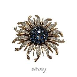 Crown Trifari Alfred Philippe Brooch Invisible Set Blue Sunburst RARE BROOCH