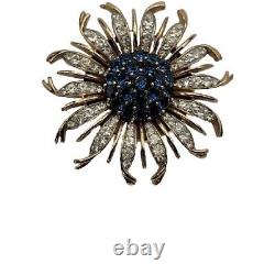 Crown Trifari Alfred Philippe Brooch Invisible Set Blue Sunburst RARE BROOCH