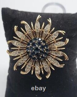 Crown Trifari Alfred Philippe Brooch Invisible Set Blue Sunburst RARE BROOCH