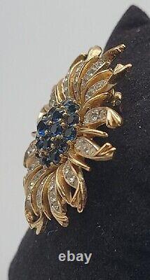 Crown Trifari Alfred Philippe Brooch Invisible Set Blue Sunburst RARE BROOCH