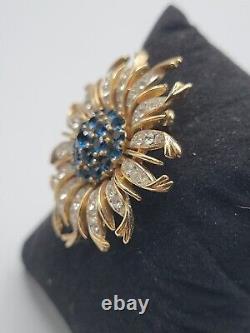 Crown Trifari Alfred Philippe Brooch Invisible Set Blue Sunburst RARE BROOCH