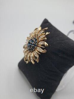 Crown Trifari Alfred Philippe Brooch Invisible Set Blue Sunburst RARE BROOCH