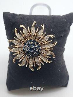 Crown Trifari Alfred Philippe Brooch Invisible Set Blue Sunburst RARE BROOCH