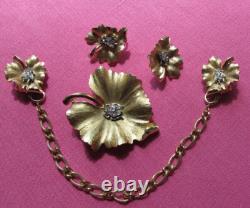 Crown Trifari Alfred Philippe Bug Pin+Clip+Sweater guard Brushed Gold set FREE H