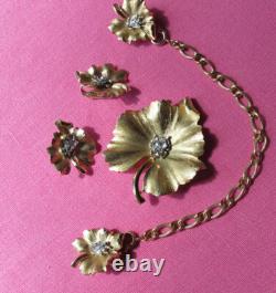 Crown Trifari Alfred Philippe Bug Pin+Clip+Sweater guard Brushed Gold set FREE H