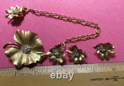 Crown Trifari Alfred Philippe Bug Pin+Clip+Sweater guard Brushed Gold set FREE H