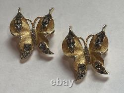 Crown Trifari Alfred Philippe Butterfly Rhinestone Brooch Gold Tone VTG 1.25