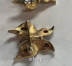 Crown Trifari Alfred Philippe Butterfly Rhinestone Brooch Gold Tone VTG 1.25