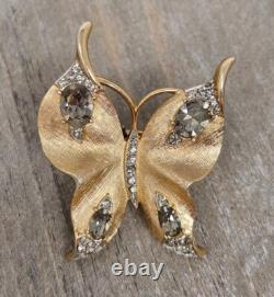 Crown Trifari Alfred Philippe Butterfly Rhinestone Brooch Pin Gold Tone Vintage