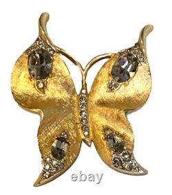 Crown Trifari Alfred Philippe Butterfly Rhinestone Brooch Pin Gold Tone Vintage