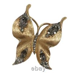 Crown Trifari Alfred Philippe Butterfly Rhinestone Brooch Pin Gold Tone Vintage