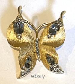Crown Trifari Alfred Philippe Butterfly Rhinestone Brooch Pin Gold Tone Vintage