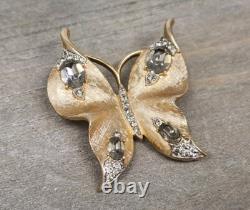 Crown Trifari Alfred Philippe Butterfly Rhinestone Brooch Pin Gold Tone Vintage