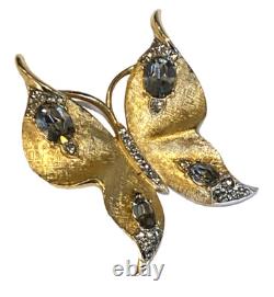 Crown Trifari Alfred Philippe Butterfly Rhinestone Brooch Pin Gold Tone Vintage