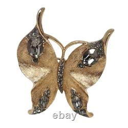 Crown Trifari Alfred Philippe Butterfly Rhinestone Brooch Pin Gold Tone Vintage