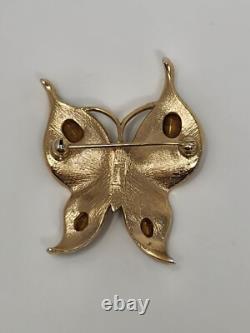 Crown Trifari Alfred Philippe Butterfly Rhinestone Brooch Pin Gold Tone Vintage