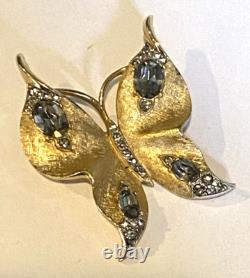 Crown Trifari Alfred Philippe Butterfly Rhinestone Brooch Pin Gold Tone Vintage
