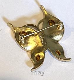 Crown Trifari Alfred Philippe Butterfly Rhinestone Brooch Pin Gold Tone Vintage