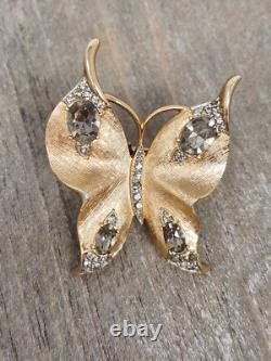Crown Trifari Alfred Philippe Butterfly Rhinestone Brooch Pin Gold Tone Vintage