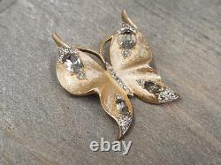 Crown Trifari Alfred Philippe Butterfly Rhinestone Brooch Pin Gold Tone Vintage