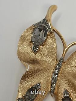 Crown Trifari Alfred Philippe Butterfly Rhinestone Brooch Pin Gold Tone Vintage