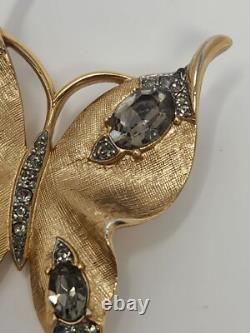 Crown Trifari Alfred Philippe Butterfly Rhinestone Brooch Pin Gold Tone Vintage